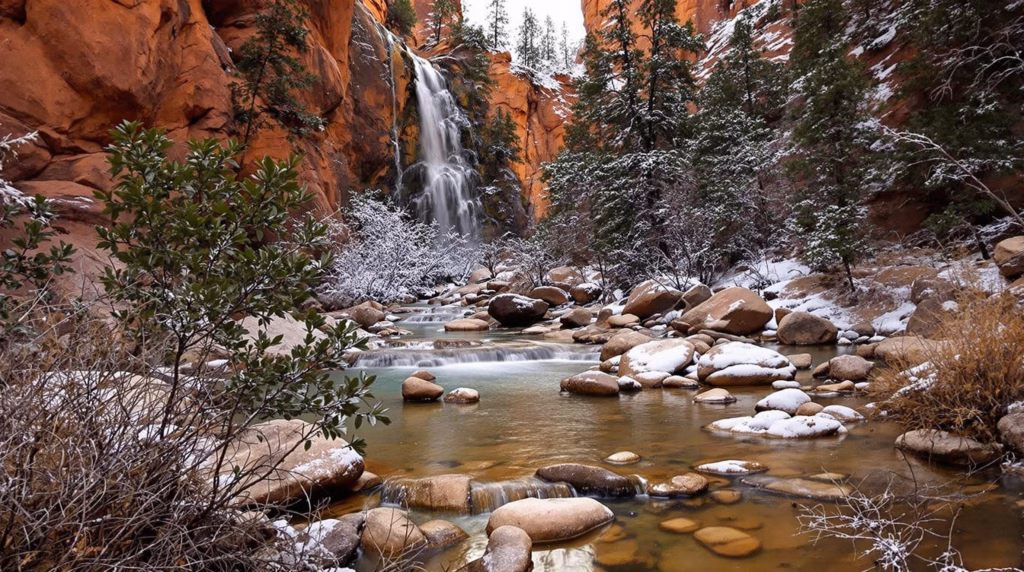 Winter weather patterns and visitor guidelines at Zion National Park, Utah