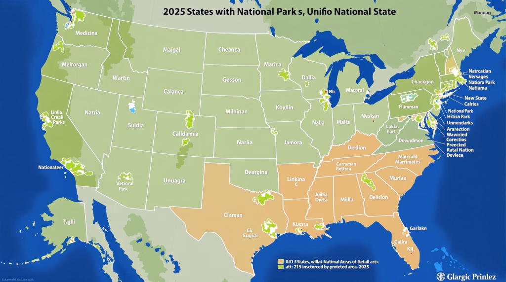 United States National Park distribution and absence across states focusing on the 20 states without national parks and their alternative protected areas as of 2025